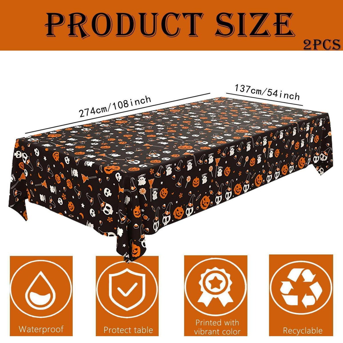 2x Halloween Tischdecke Kürbis Schädel Schwarz Folie