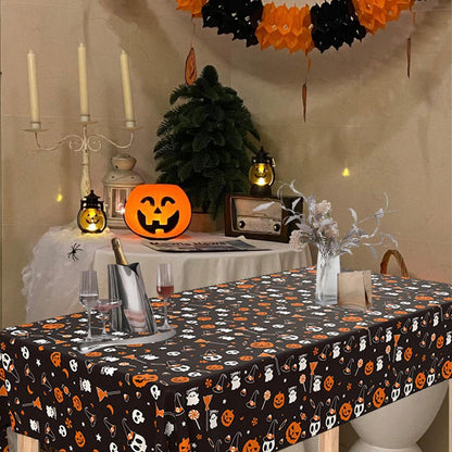 2x Halloween Tischdecke Kürbis Schädel Schwarz Folie