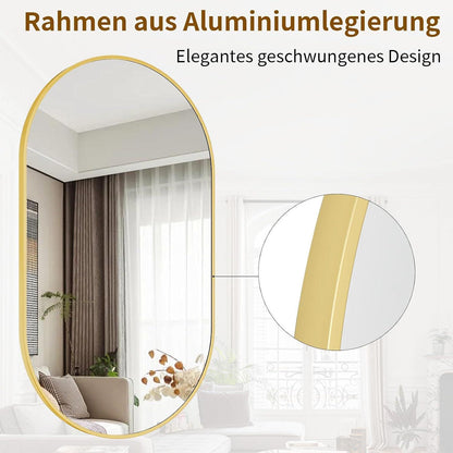 Ovaler Wandspiegel 43x76cm – Gehärtetes Glas, Gold