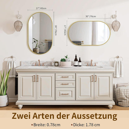 Ovaler Wandspiegel 43x76cm – Gehärtetes Glas, Gold