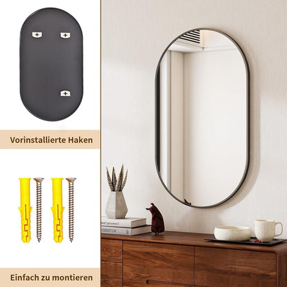 Ovaler Wandspiegel 30x60cm – Gehärtetes Glas, Schwarz