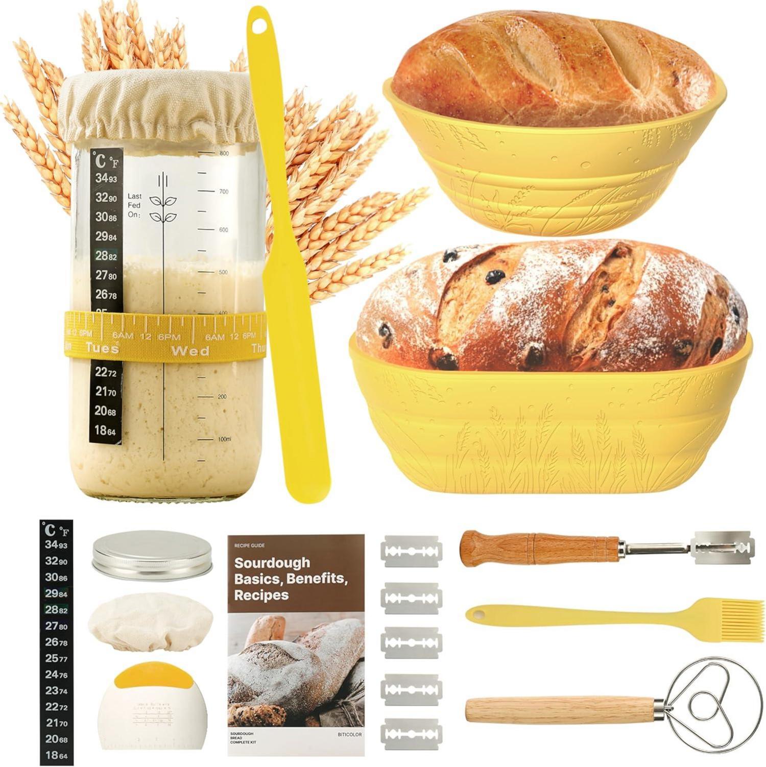 Sauerteig Brotbackset Silikon Gärkörbchen Starter 2er Set Oval Rund 32