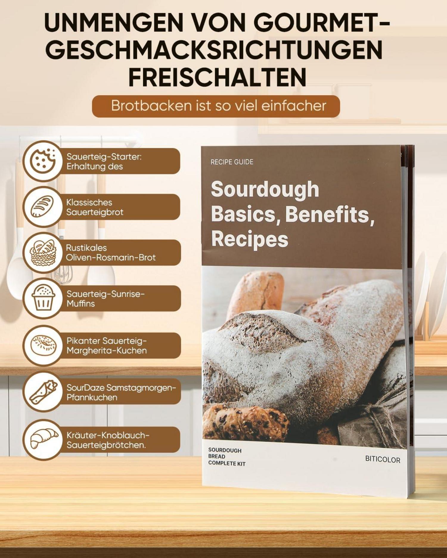 Gärkörbchen aus Silikon Oval und Rund Set 32 OZ - Sauerteig Starter Kit Beige