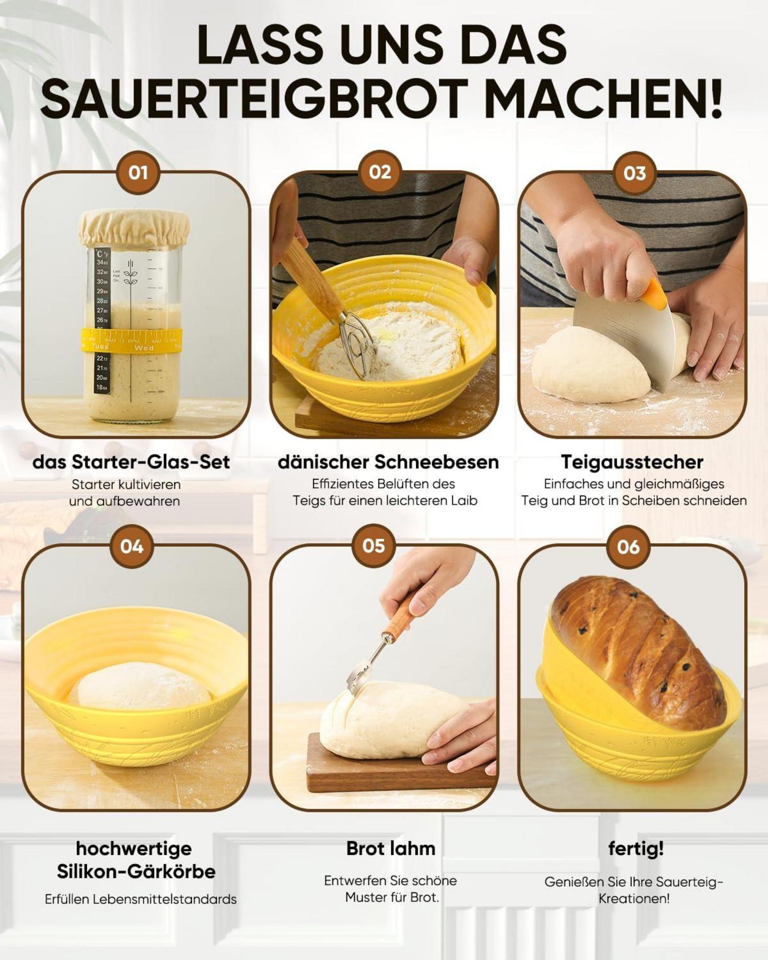 Silikon Gärkorb Set 34 OZ Sauerteig Starter Oval Rund Brotbackset