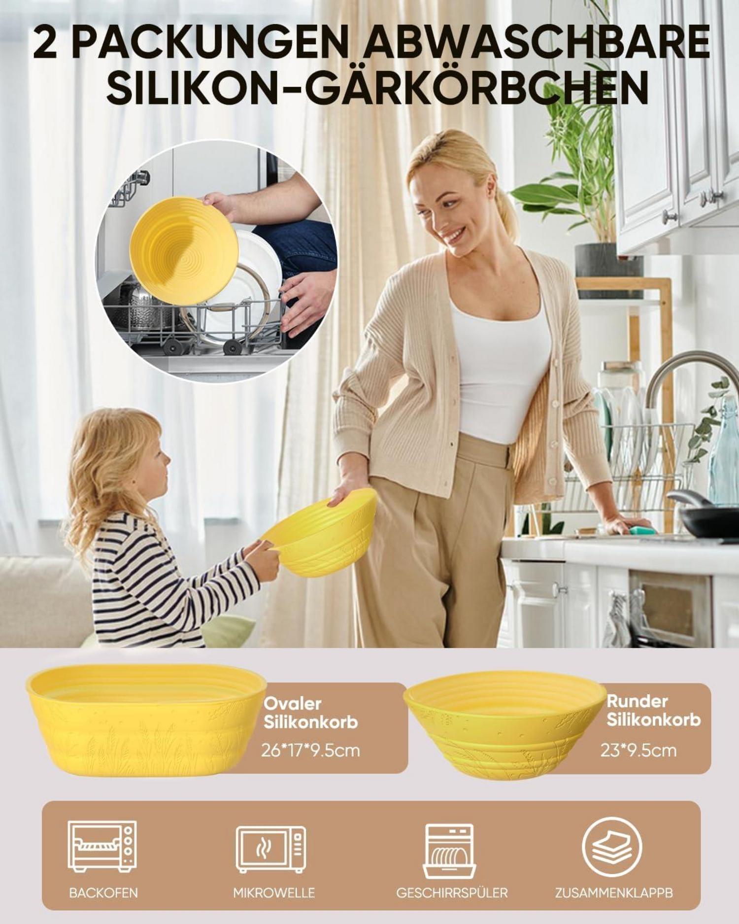 Gärkorb Set Silikon Sauerteig Brot backen 34 oz Beige