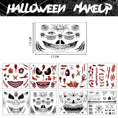 8er Set Halloween Narben Tattoo Gesicht Make Up Kit