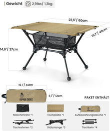 Faltbarer Campingtisch mit Tragetasche und Netztasche 60 x