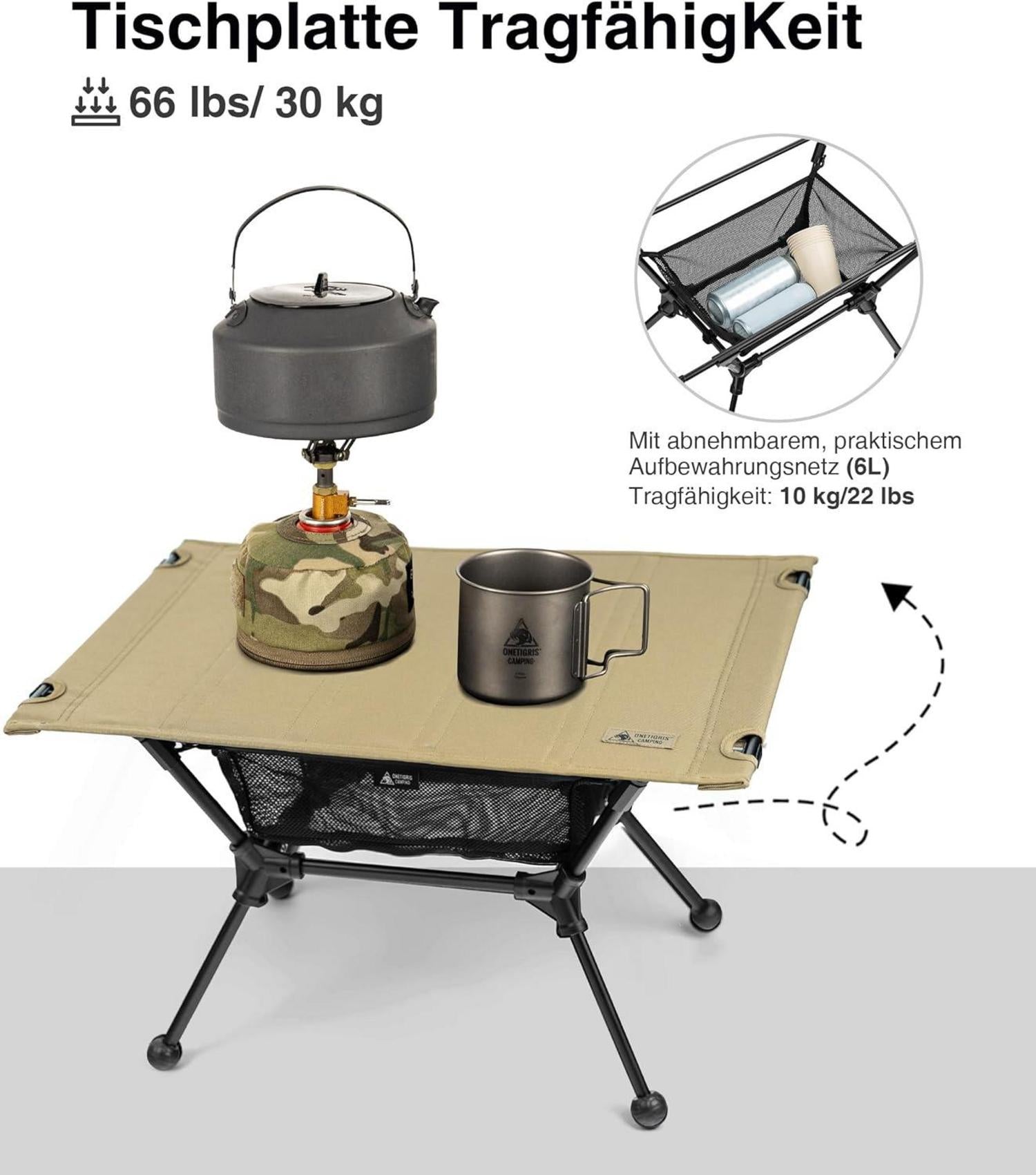 Faltbarer Campingtisch klappbar Ultraleicht mit Tragetasche 60x40x37 cm