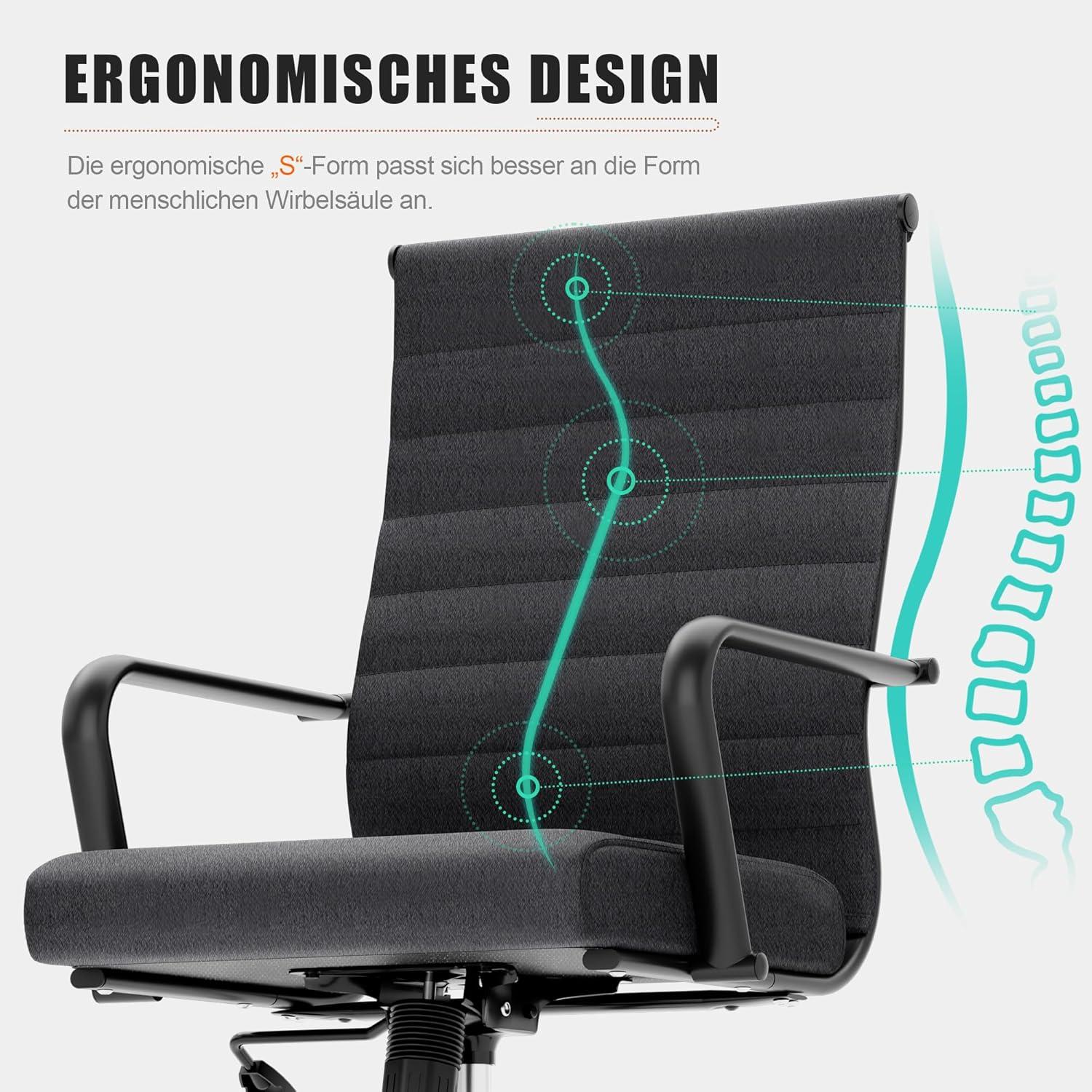Ergonomischer Bürostuhl mit Wippfunktion bis 150 kg, Armlehne, höhenverstellbar