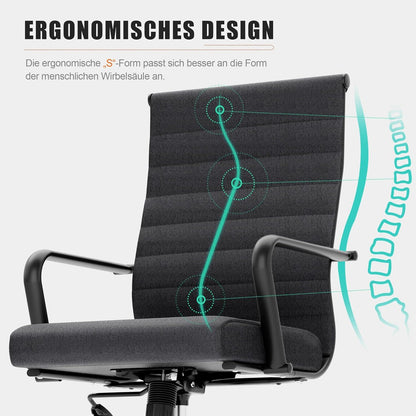 Ergonomischer Bürostuhl mit Wippfunktion bis 150 kg, Armlehne, höhenverstellbar