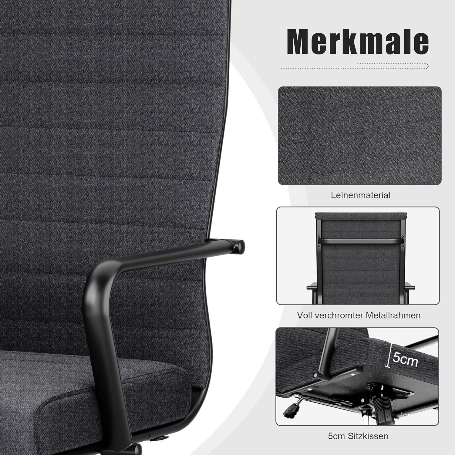 Bürostuhl Ergonomisch mit Wippfunktion bis 150 kg belastbar Schwarz