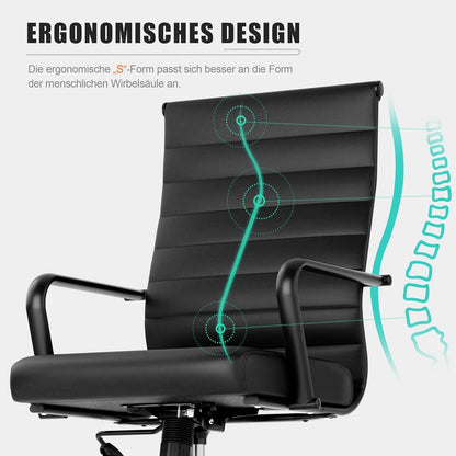 Bürostuhl Ergonomisch mit Wippfunktion bis 150 kg PU Leder Schwarz