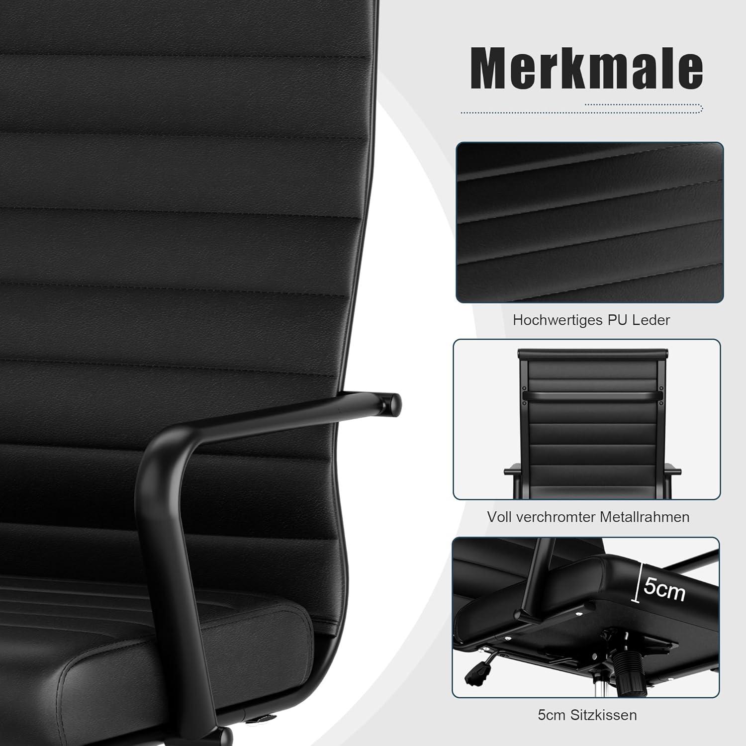 Bürostuhl Ergonomisch mit Wippfunktion Schwarz PU Leder