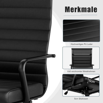 Bürostuhl Ergonomisch mit Wippfunktion Schwarz PU Leder