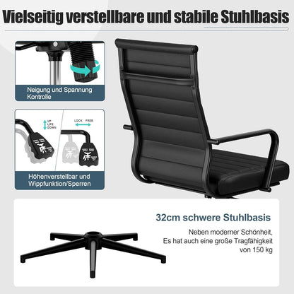 Bürostuhl Ergonomisch mit Wippfunktion bis 150 kg PU Leder Schwarz