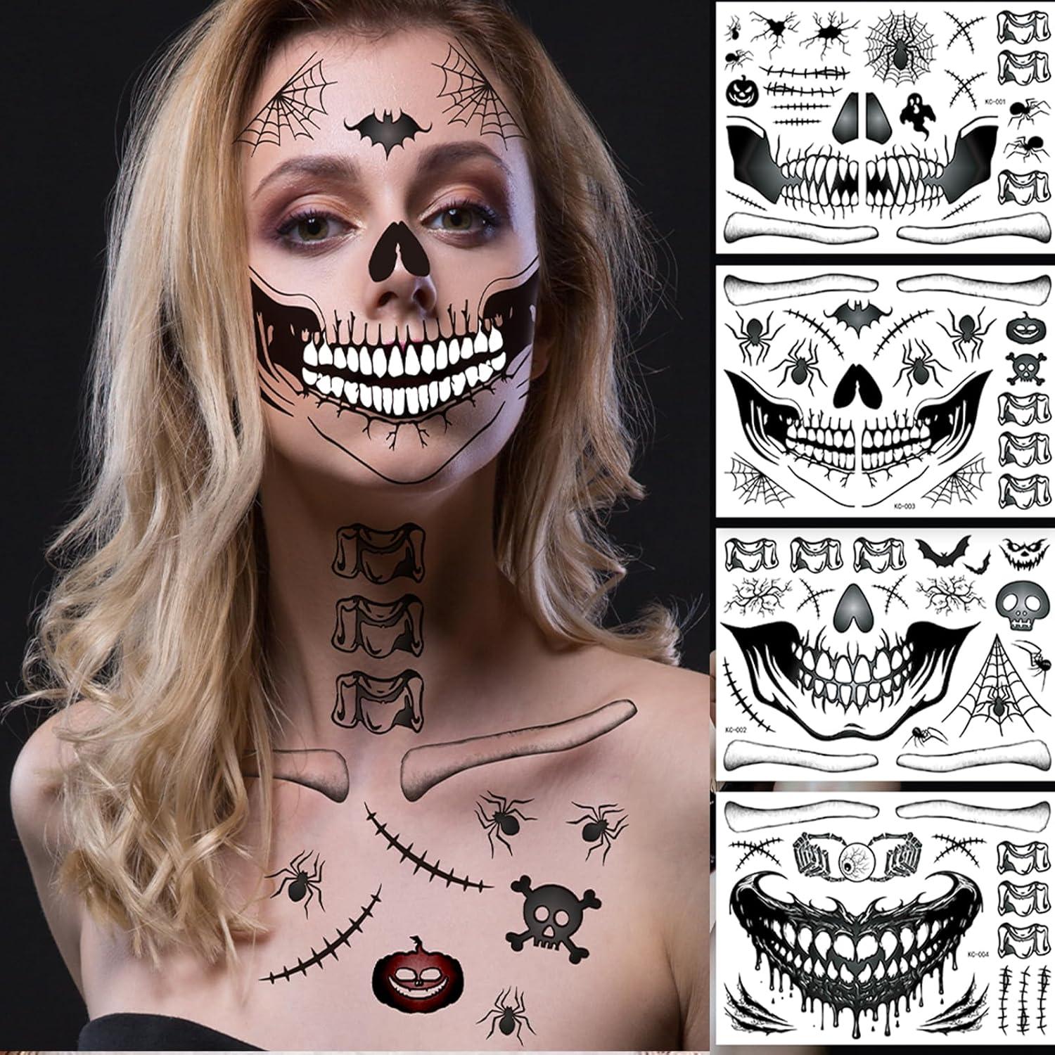 Halloween-Skelett Gesicht Tattoo Set 4er-Pack