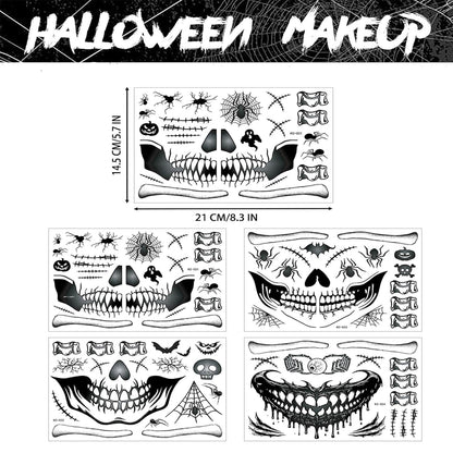Halloween Skelett Gesicht Tattoo Set Narben Zombie Totenkopf