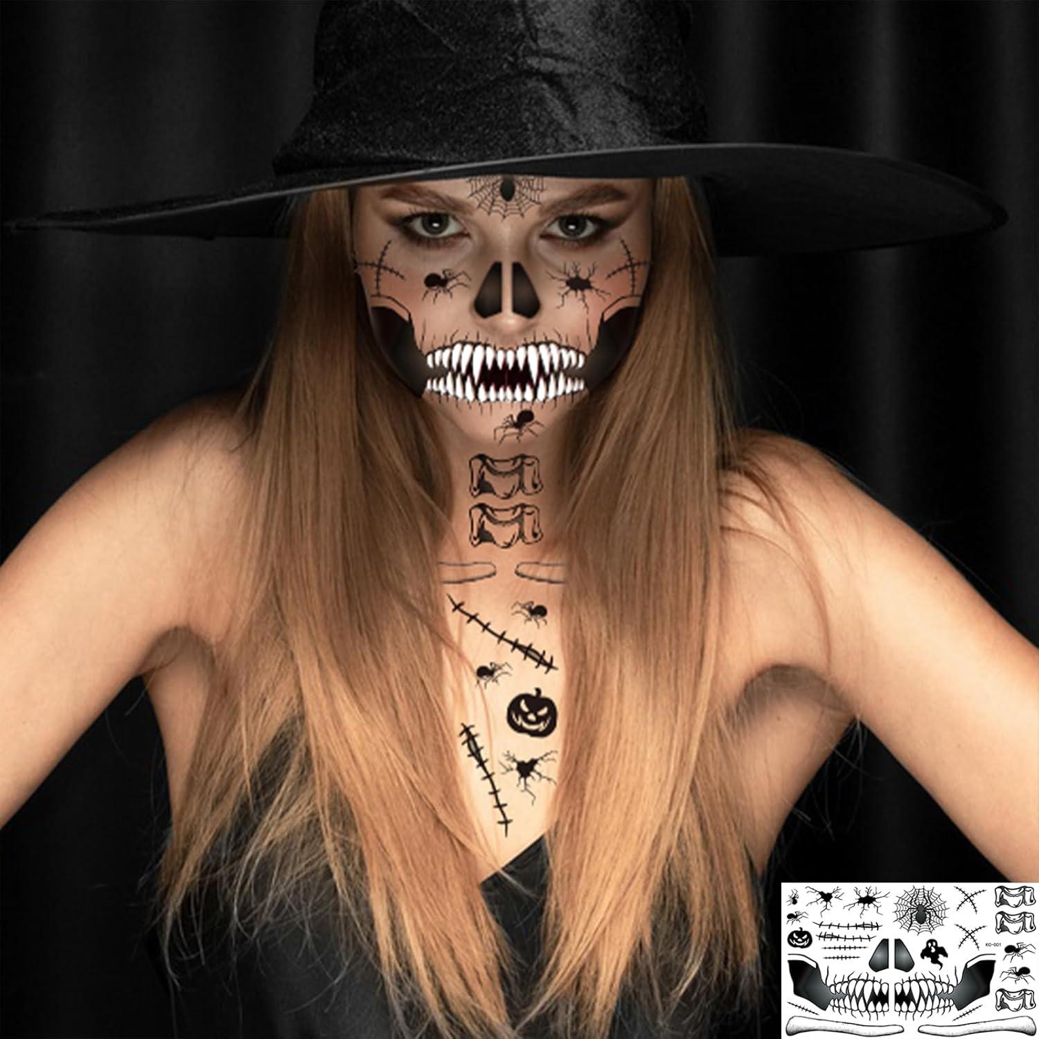 Halloween Gesichtstattoo Skelett Totenkopf Zombie Narben Tattoo