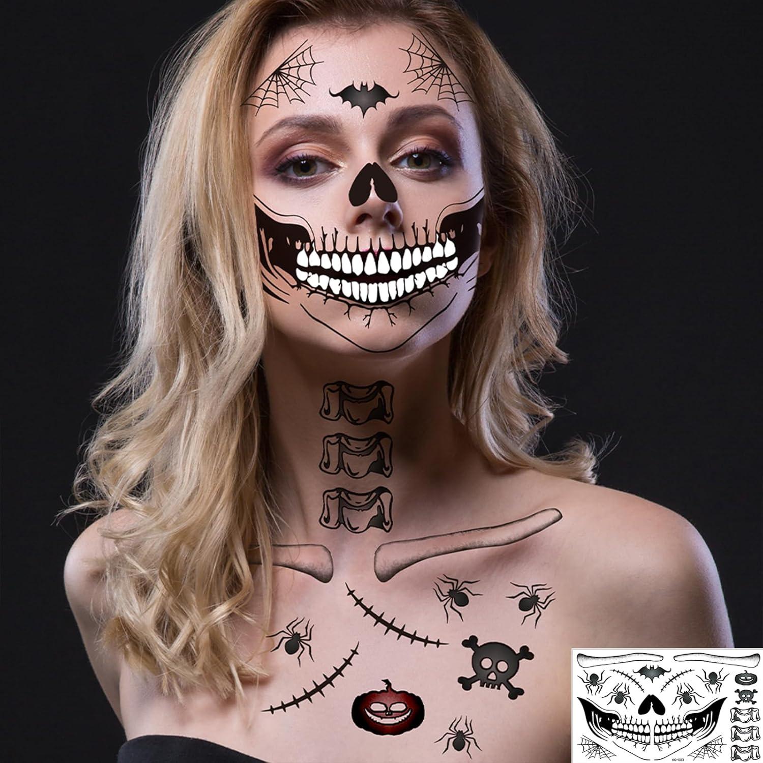 Skelett Halloween Gesicht Tattoo Narben Zombie Schminke Gesichtstattoo