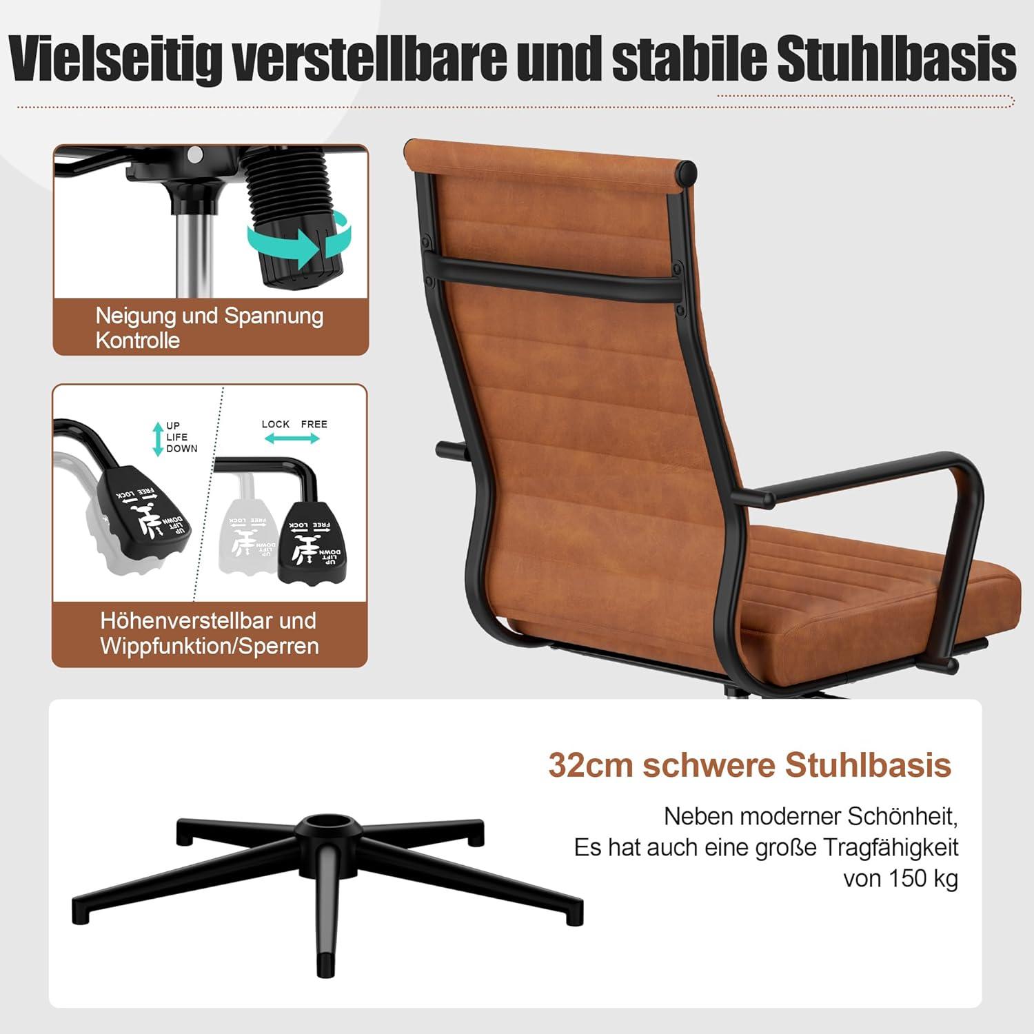 UEV Bürostuhl Ergonomisch Wippfunktion 150 kg belastbar Armlehne Drehstuhl
