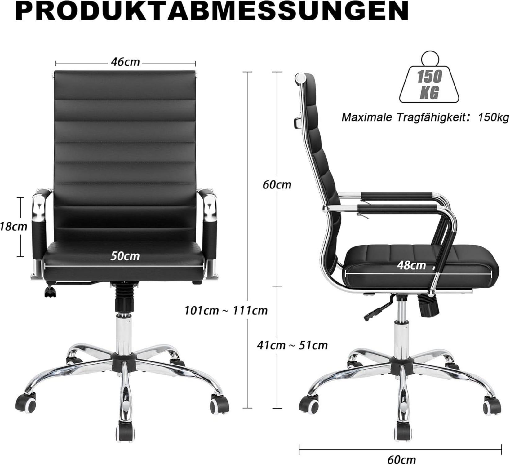 Bürostuhl Ergonomisch mit Wippfunktion Schwarz Leder Bürostuhl