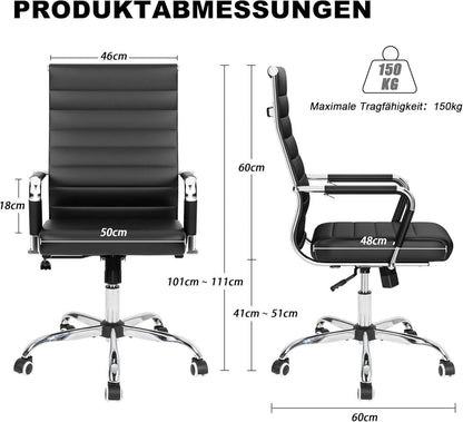 Bürostuhl Ergonomisch mit Wippfunktion Schwarz Leder Bürostuhl