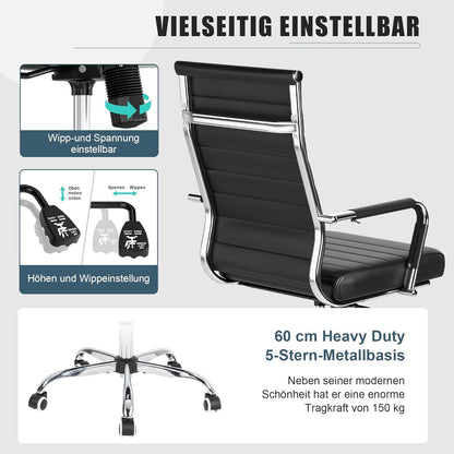 Ergonomischer Bürostuhl mit Wippfunktion bis 150kg Schwarz