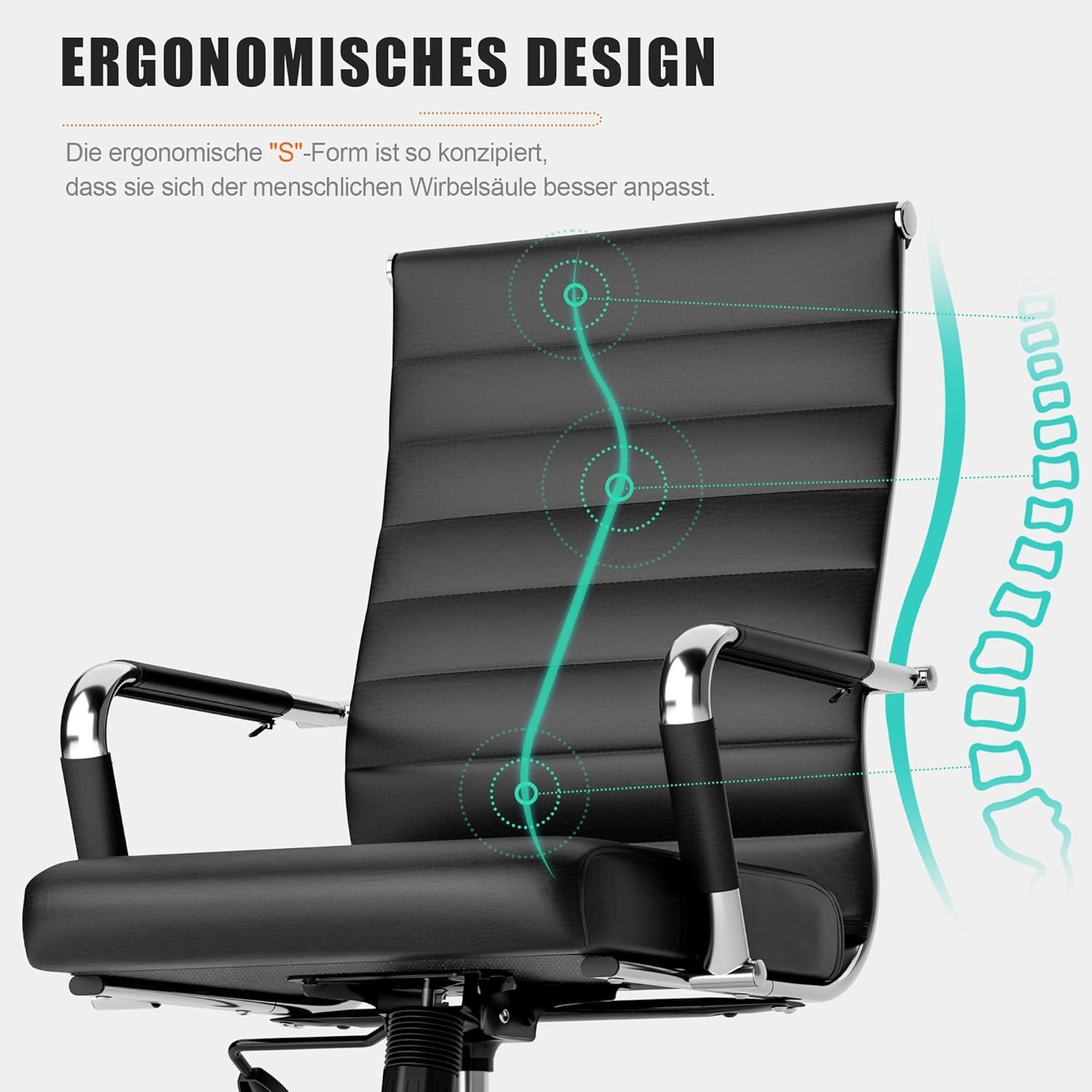 Ergonomischer Bürostuhl mit Wippfunktion bis 150kg Schwarz