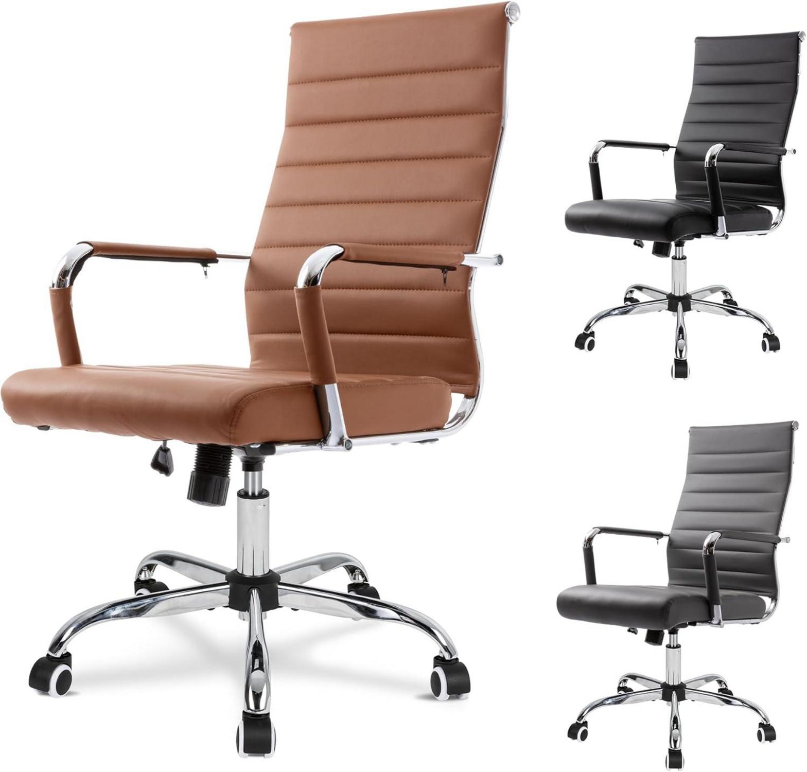 UEV Bürostuhl Ergonomisch Wippfunktion 150 kg belastbar Drehstuhl Kunstleder braun