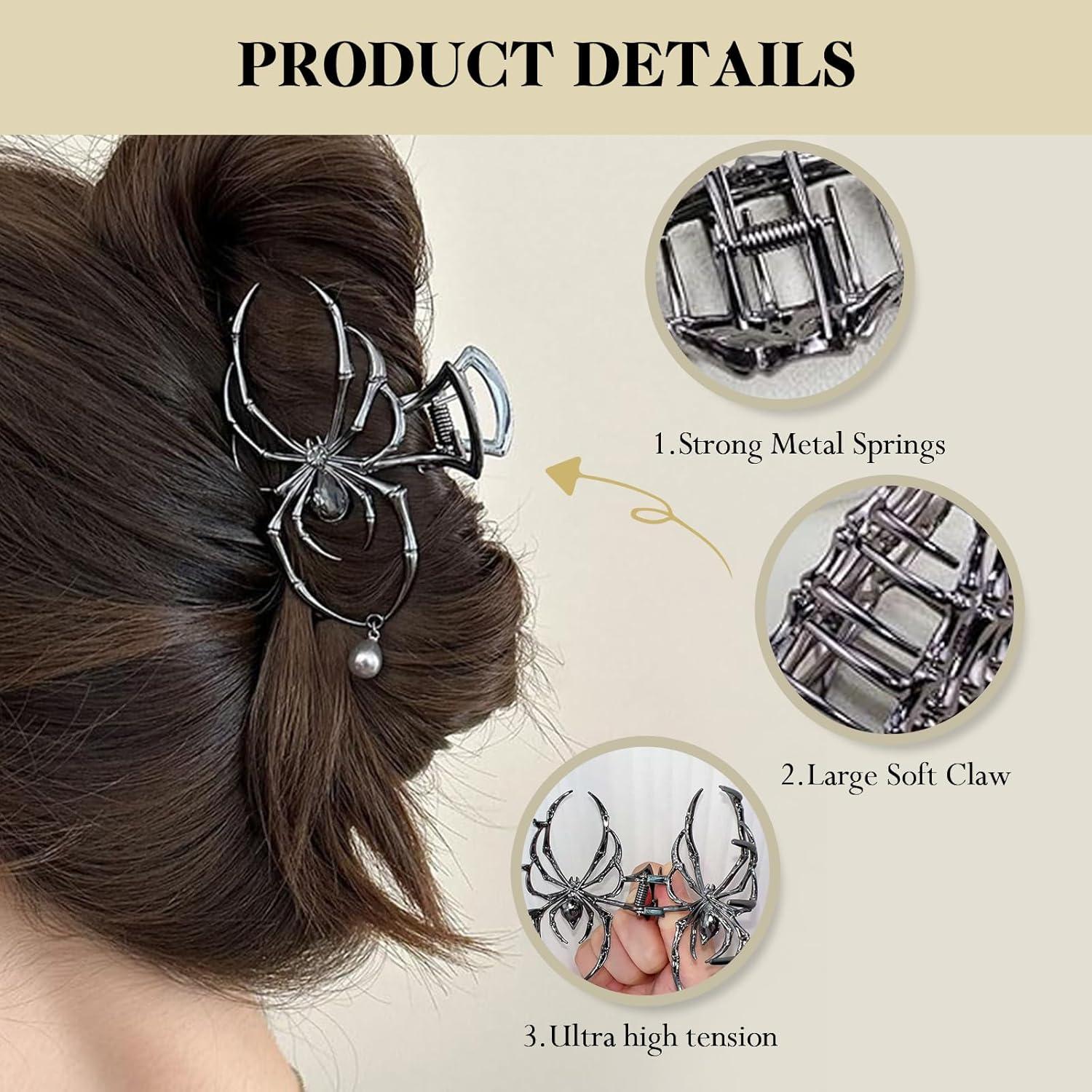 2er Set Spinnen Haarklammern Metall Silber Gothic Punk Y2K Stil