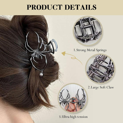 2er Set Spinnen Haarklammern Metall Silber Gothic Punk Y2K Stil