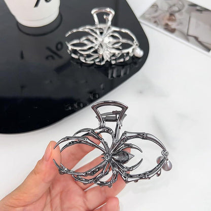 2er Pack Spinnen Haarklammer Metall in Silber - Gothic Punk Y2K Stil