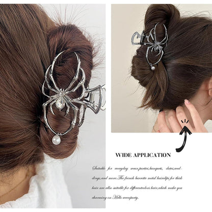 2er Pack Spinnen Haarklammer Metall Silber Gothic Punk Y2K Stil