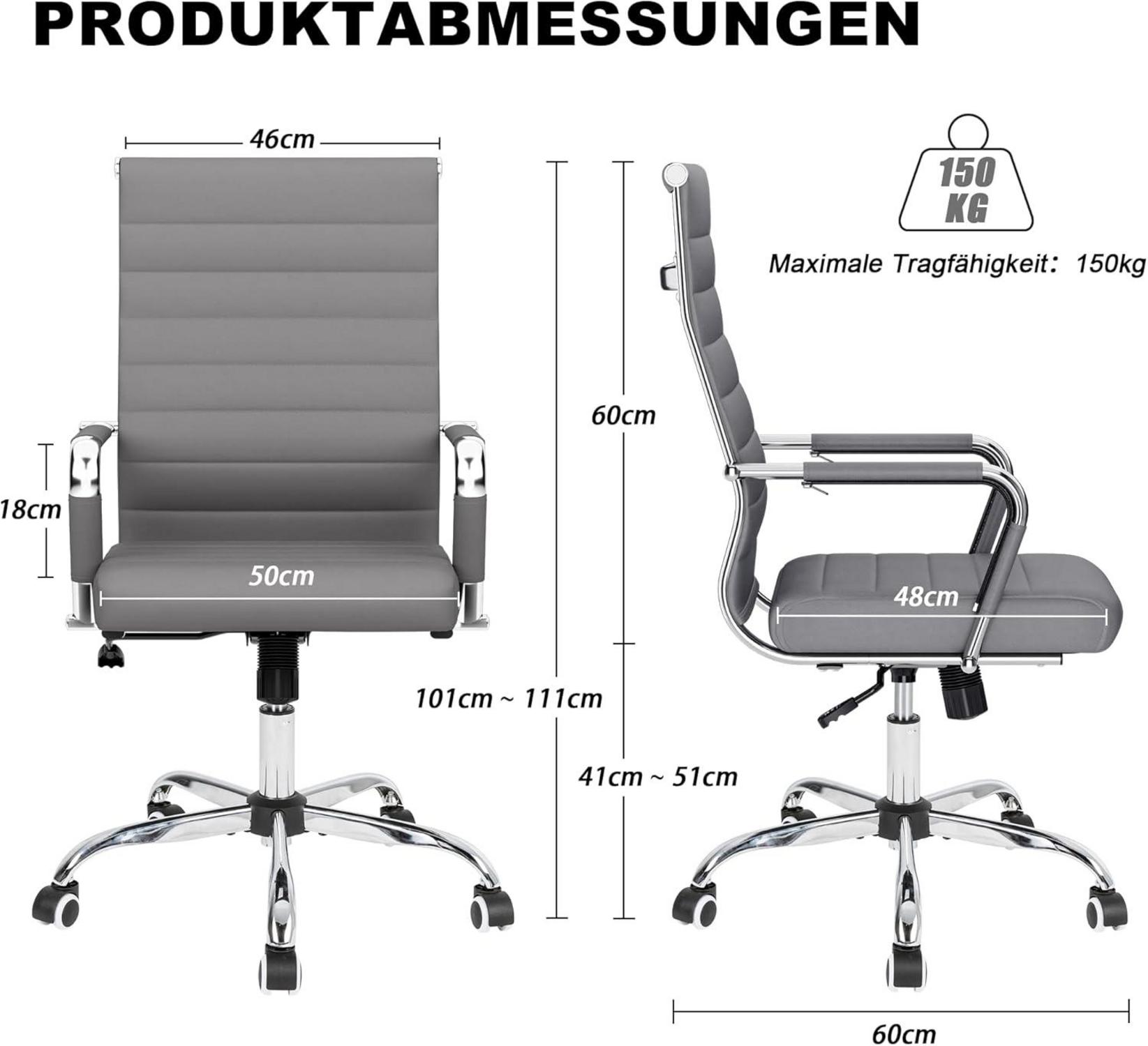 Bürostuhl Ergonomisch mit Wippfunktion bis 150 kg grau