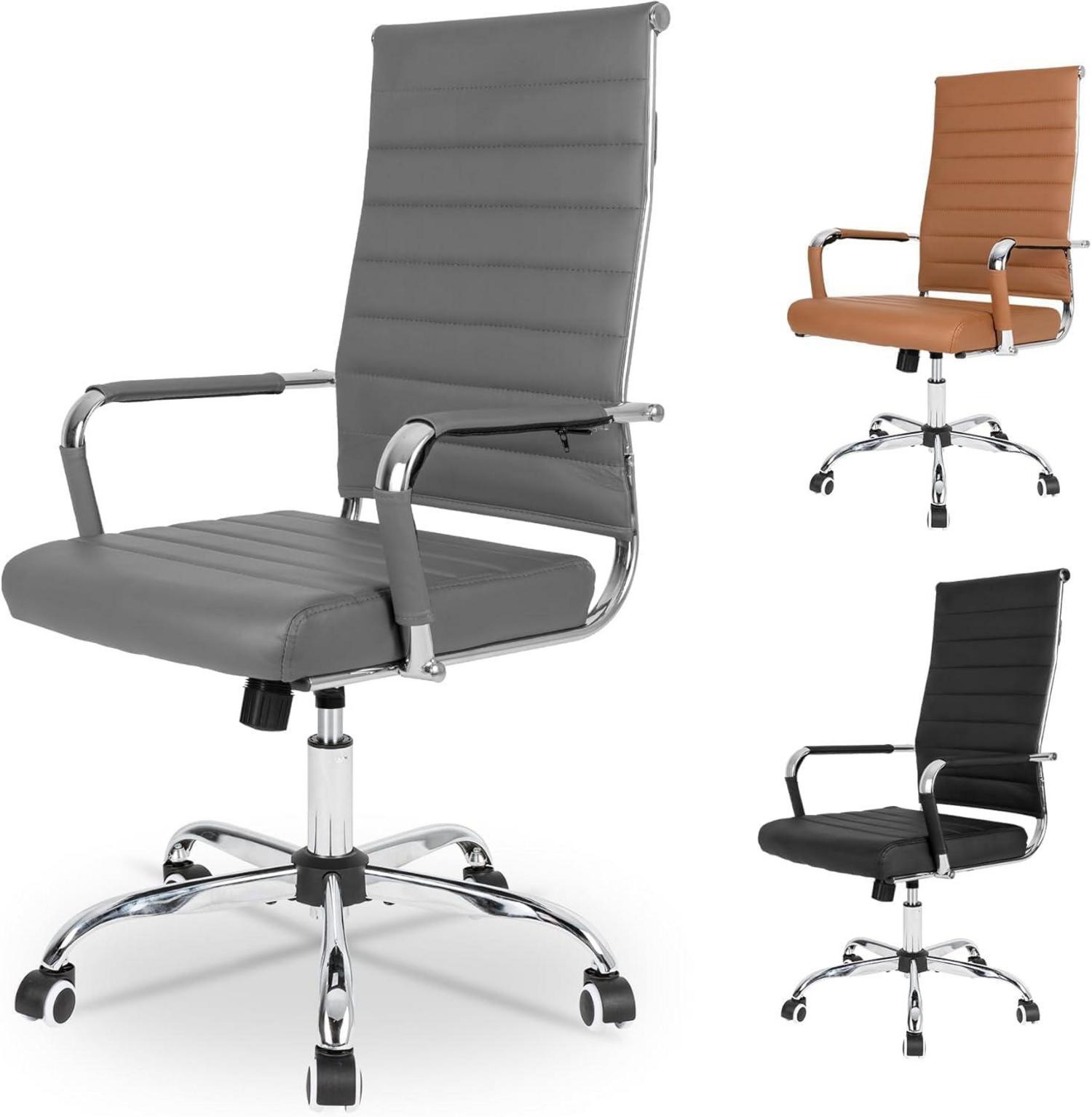 UEV Bürostuhl Ergonomisch Wippfunktion 150 kg belastbar Drehstuhl Armlehne höhenverstellbar Kunstleder Grau