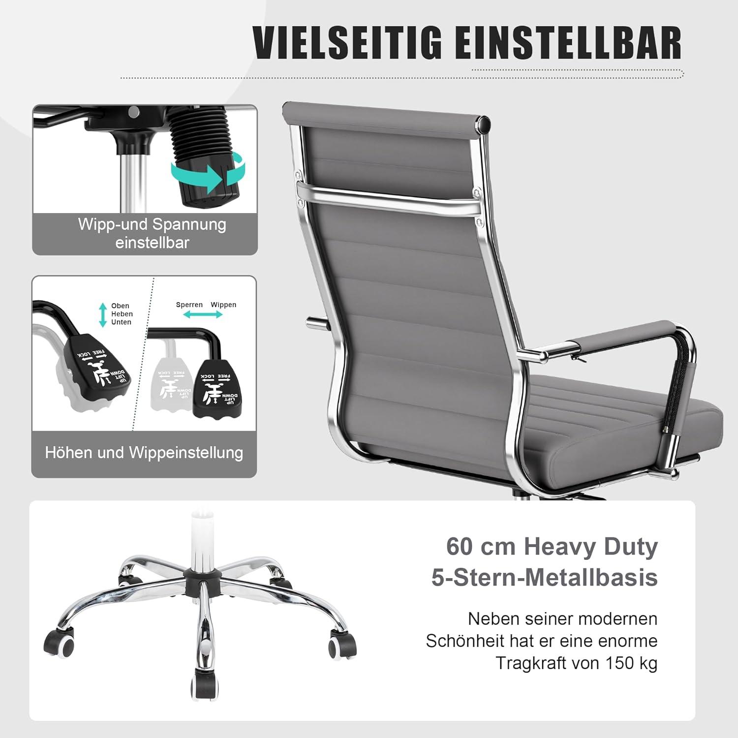 Ergonomischer Bürostuhl Wippfunktion 150 kg belastbar höhenverstellbar