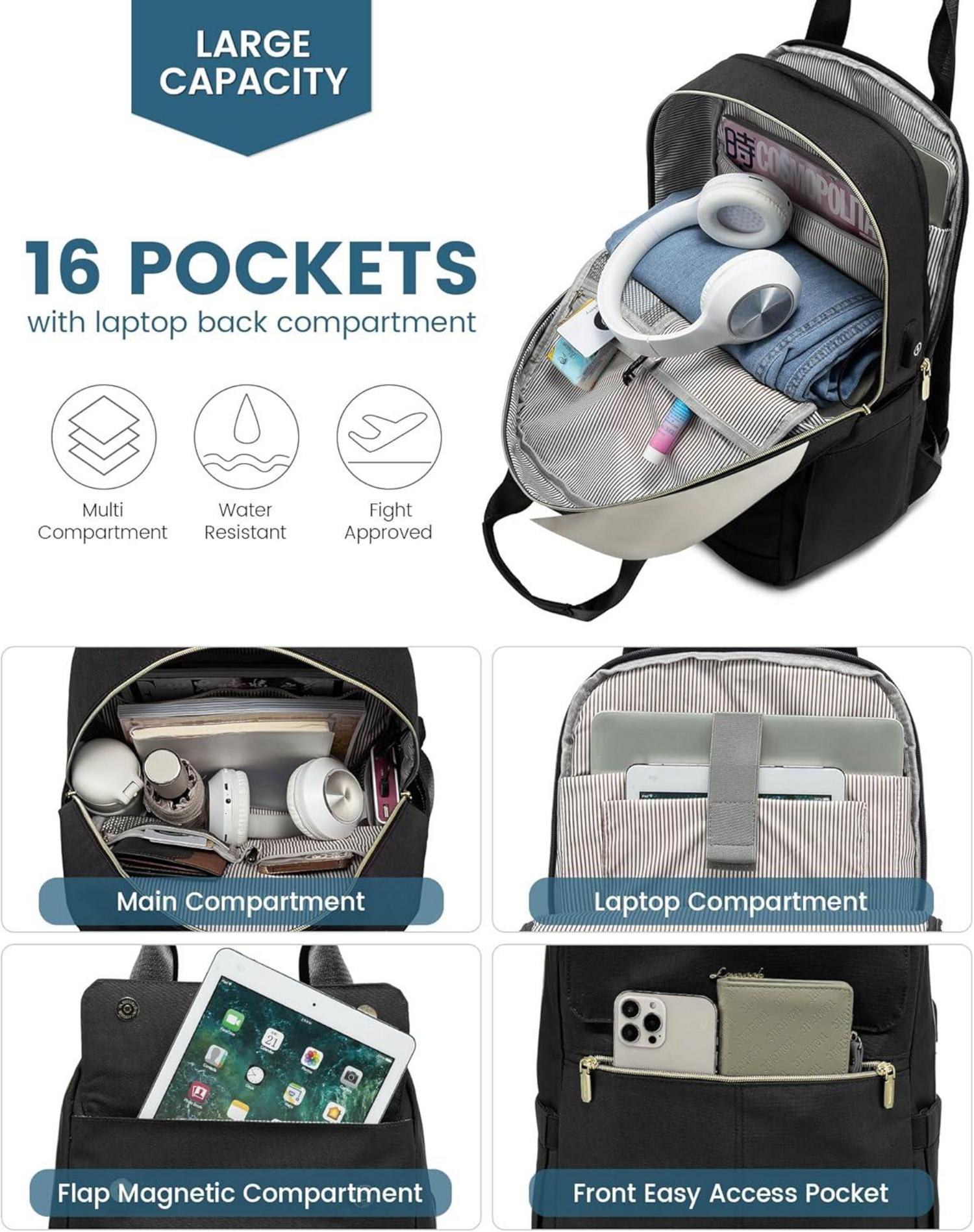 Schwarzer Damen Laptop Rucksack 15,6 Zoll wasserfest mit USB Port und