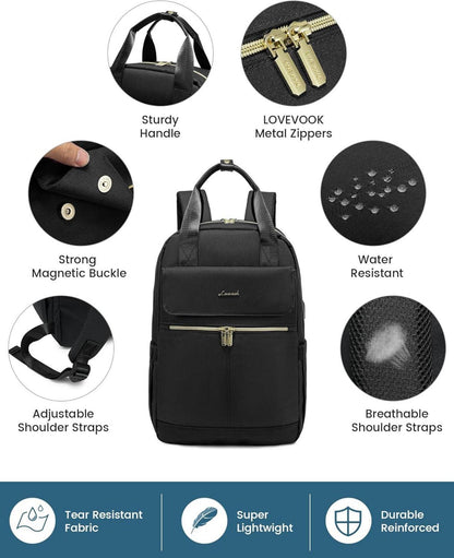 Laptop Rucksack Damen 15,6 Zoll Wasserdicht Schwarz