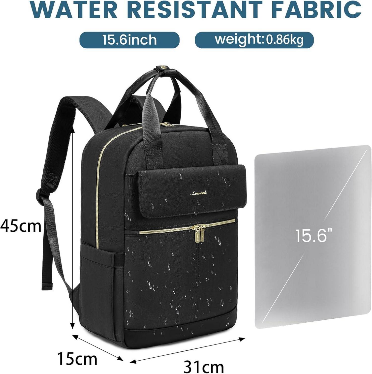 Laptop Rucksack Damen 15,6 Zoll Schwarz Wasserdicht Schultasche