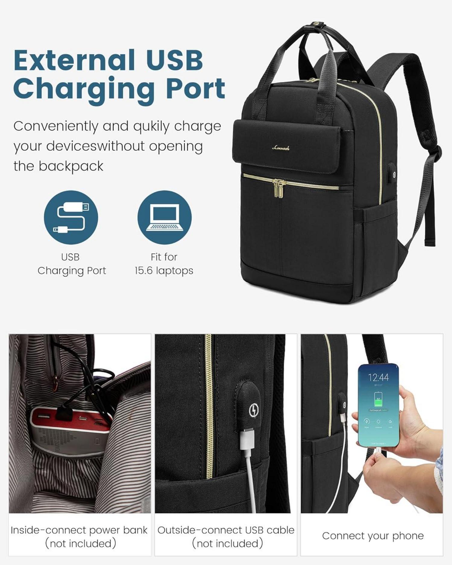 Laptop Rucksack Damen 15,6 Zoll Wasserdicht Schwarz