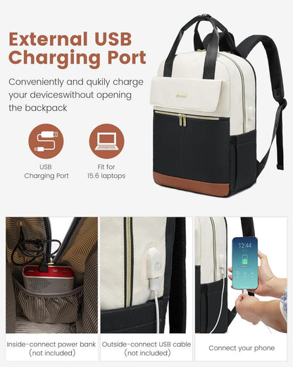 Rucksack Damen 15,6 Zoll Wasserdicht Reiserucksack Elegant