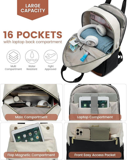 Großer Damen Rucksack mit Laptopfach und USB-Ladeanschluss