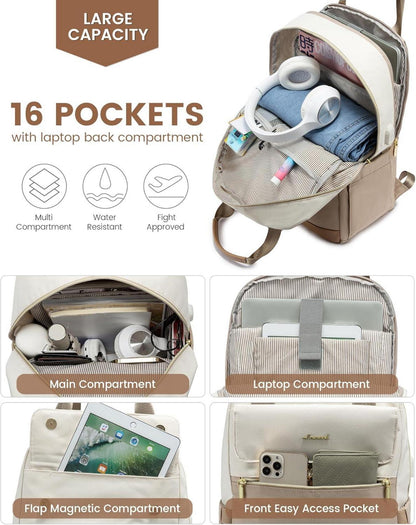 Rucksack Damen Laptop 15,6 Zoll Wasserdicht Beige
