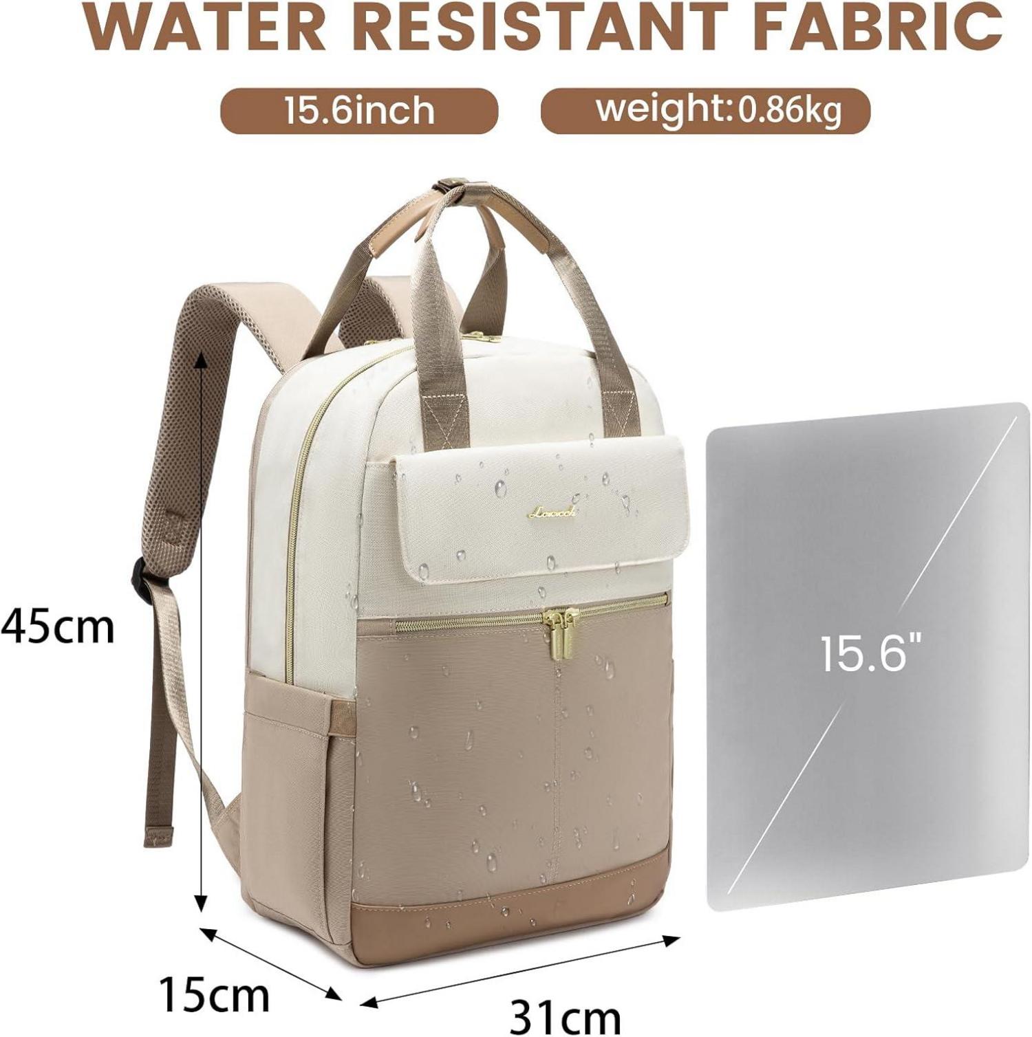 Damen Rucksack 15,6 Zoll Laptop Wasserdicht Reise Elegant Uni Beige