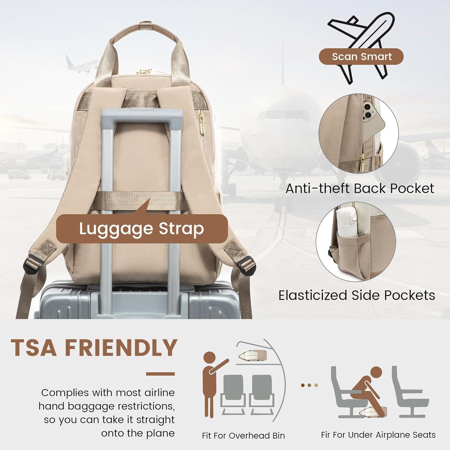 Damen Rucksack 15,6 Zoll Laptop Wasserdicht Reise Elegant Uni Beige