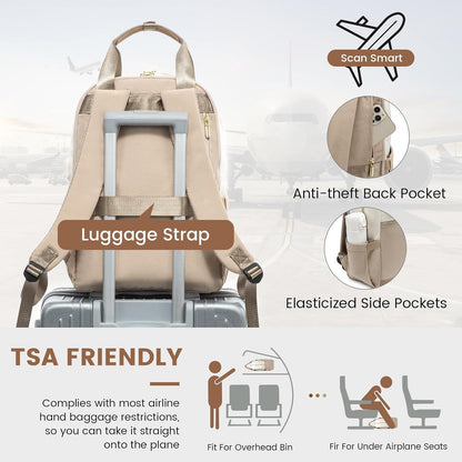 Damen Rucksack 15,6 Zoll Laptop Wasserdicht Reise Elegant Uni Beige