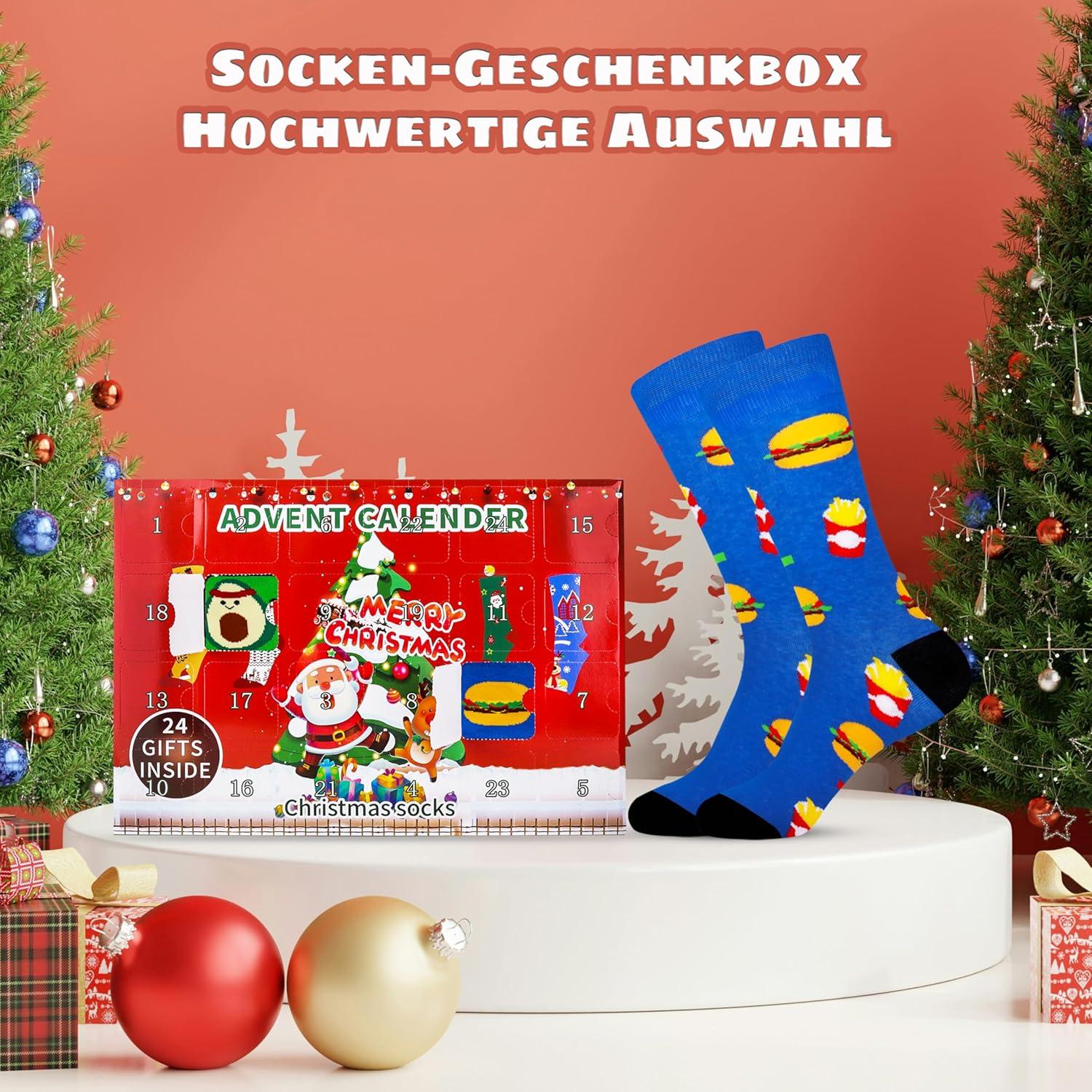 Weihnachtssocken Adventskalender 12 Paar Kinder Motive Freude