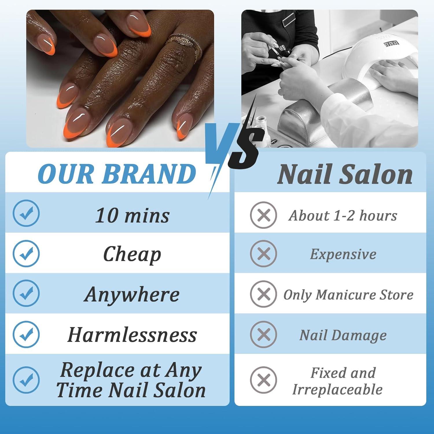 24 Stück Orange Französische Künstliche Mandel Nägel - Press on Nails mit Nagelkleber