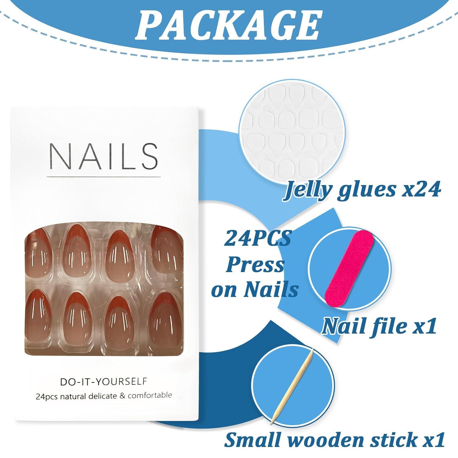 24er Set Orange Französische Mandel Nägel Press on Nails Falsche Nägel mit