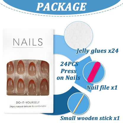 24er Set Orange Französische Mandel Nägel Press on Nails Falsche Nägel mit
